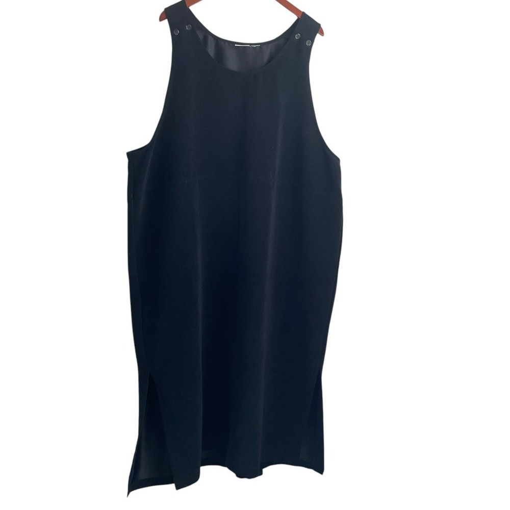 Minimalist Sleeveless Maxi Dress Side Slit 3X Black Capsule Lagenlook‎ Artsy